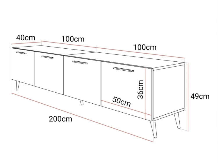 TV-Lowboard mit Türen auf Silbernen Metallbeinen 200 cm Noaé Kaschmir
