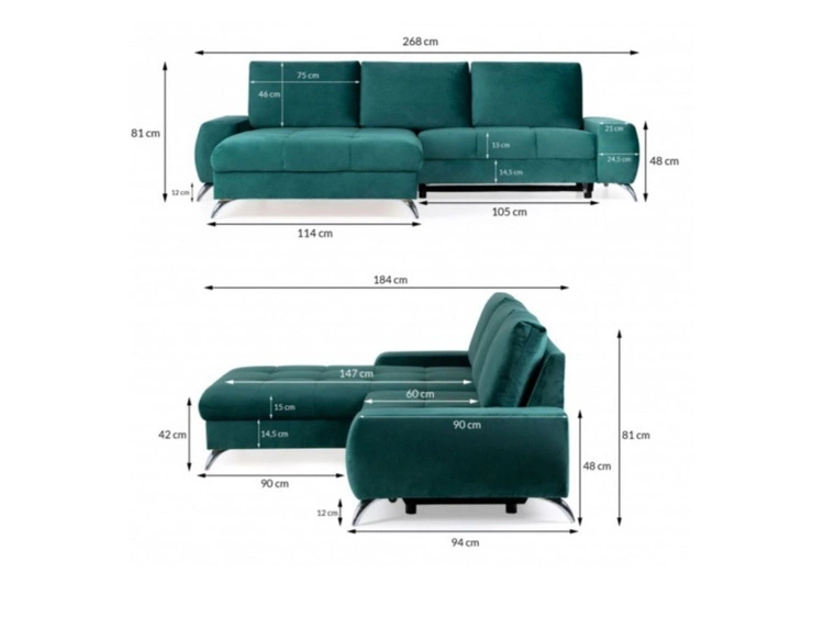 Ecksofa L-Form Links mit Schlaffunktion und Bettkasten Tonny Hellbraun