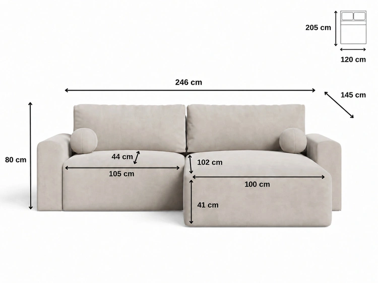 Ecksofa L-Form mit Schlaffunktion und Bettkasten Aurora Grau