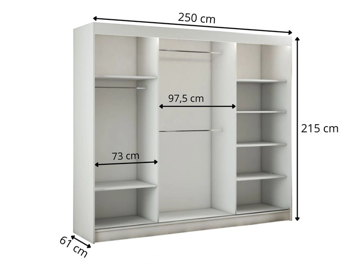 Schiebetürenschrank mit Spiegel und Lamellen 250 cm Loreto Schwarz