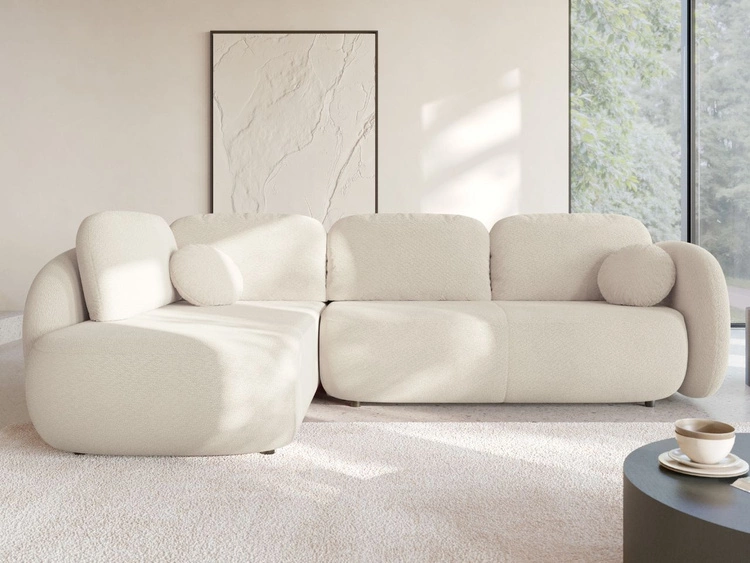 Ecksofa mit Schlaffunktion und Bettkasten Links Carino Creme