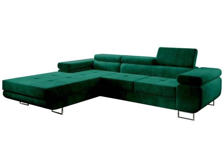 Ecksofa L-Form Links mit Schlaffunktion und Bettkasten Solam Grün