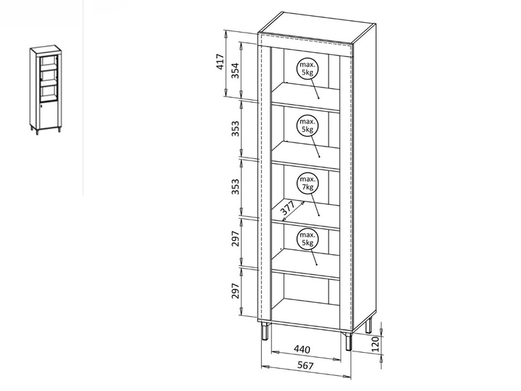 Schmale Standvitrine mit LED-Beleuchtung Messina Schwarz