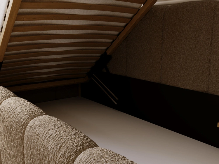 Jugendbett Einzelbett mit Bettkasten und Lattenrost 90x200 Cloud One Braun Bouclé-Stoff