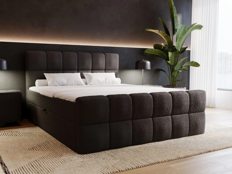 Boxspringbett mit Bettkasten 140x200 Bouclé-Stoff Alicante Schwarz