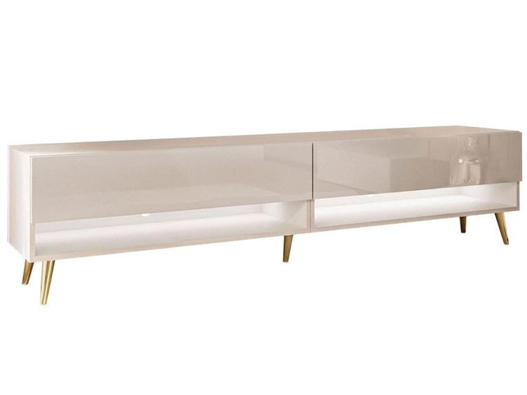 TV-Schrank für das Wohnzimmer 180 cm mit goldenen Beinen und LED-Beleuchtung Aurelie Kaschmir Hochglanz