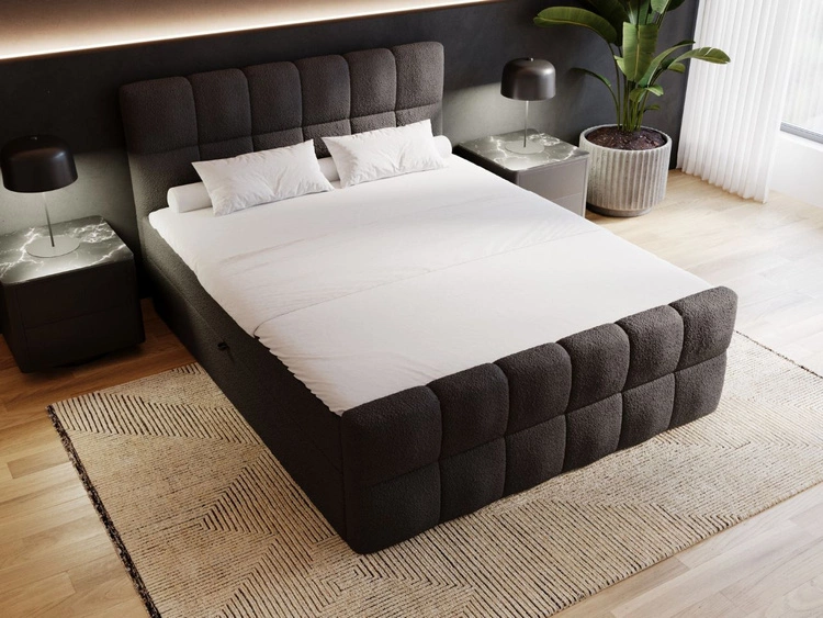 Boxspringbett mit Bettkasten 200x200 Bouclé-Stoff Alicante Schwarz