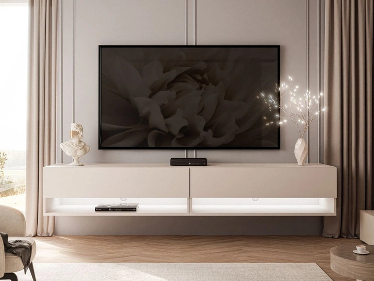 Hänge TV-Schrank 180 cm für Wohnzimmer mit LED-Beleuchtung Aurelie Kaschmir matt