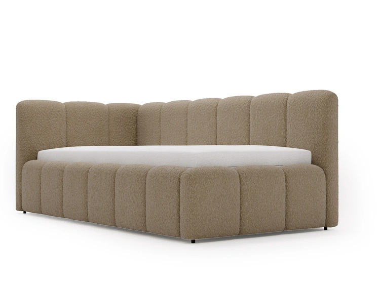 Jugendbett Einzelbett mit Bettkasten und Lattenrost 90x200 Cloud One Braun Bouclé-Stoff