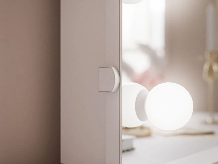 Schminktisch mit Schubladen, Spiegel und LED-Beleuchtung Brisa Weiß Hochglanz