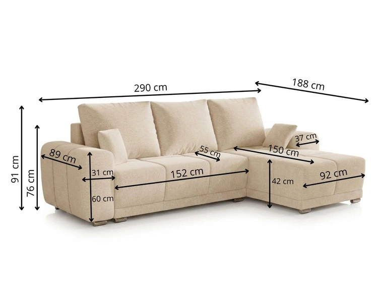 Ecksofa L-Form mit Schlaffunktion und Bettkasten Monti Links Grau