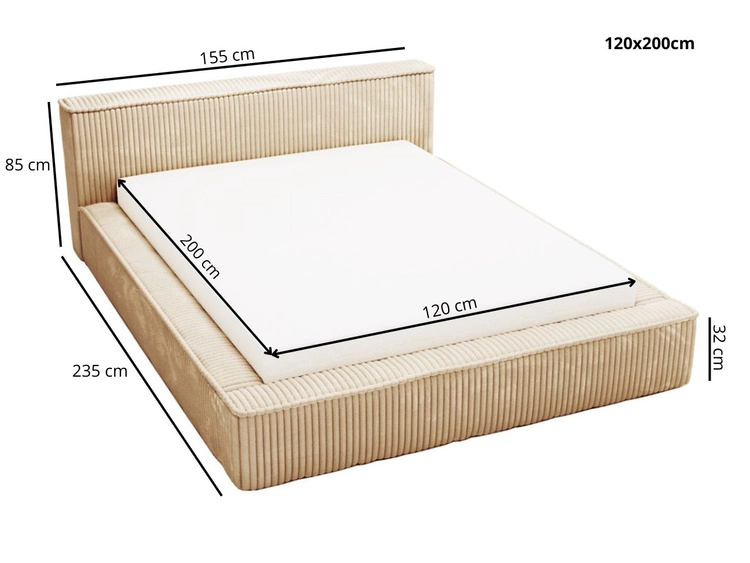 Polsterbett mit Bettkasten und Lattenrost 120x200 Lago Beige