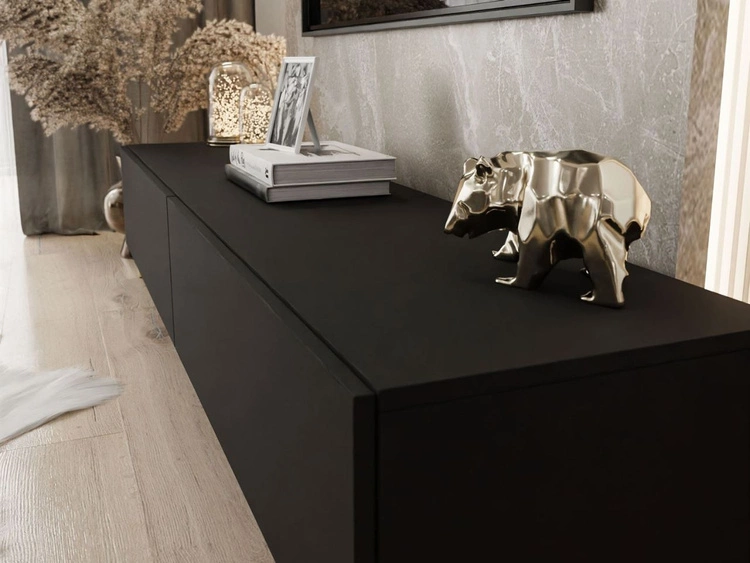 TV-Lowboard auf goldenen Beinen 175 cm mit LED-Beleuchtung Sorelle Schwarz Matt