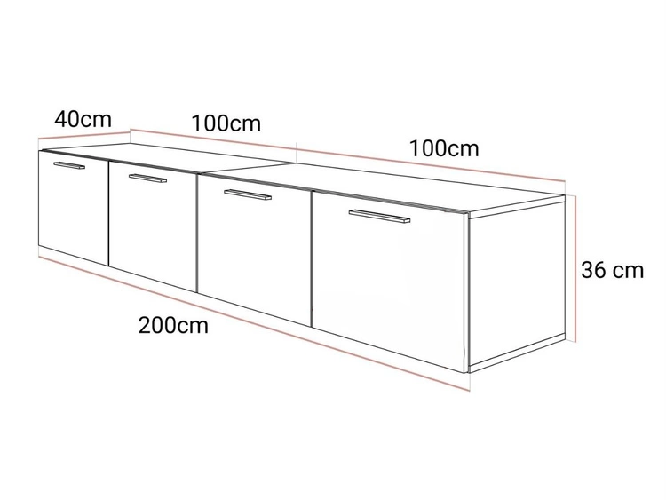 Hängeschrank mit Türen 200 cm Nodoo Schwarz Hochglanz