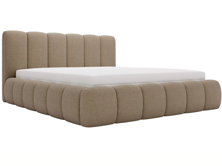 Polsterbett mit Bettkasten und Lattenrost 140x200 Cloud Bouclé-Stoff Braun