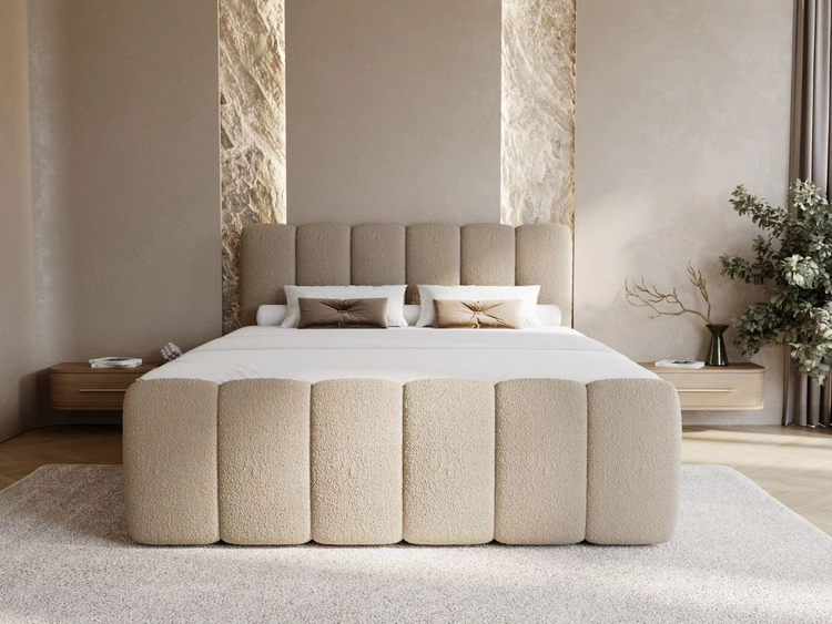 Boxspringbett mit Bettkasten 160x200 Bouclé-Stoff Cloud Braun