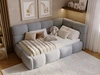 Gepolstertes Jugend-Einzelbett mit Bettkasten und Holzrost 90x200 Modo One Links Grau