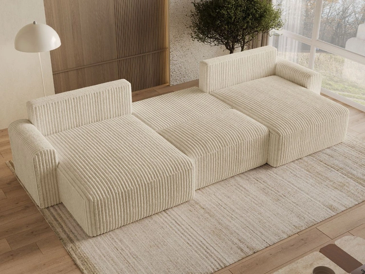 Wohnlandschaft mit Schlaffunktion und Bettkasten Aurora Beige