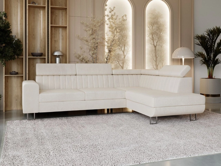 Ecksofa mit Schlaffunktion und Bettkasten Berona rechts Beige