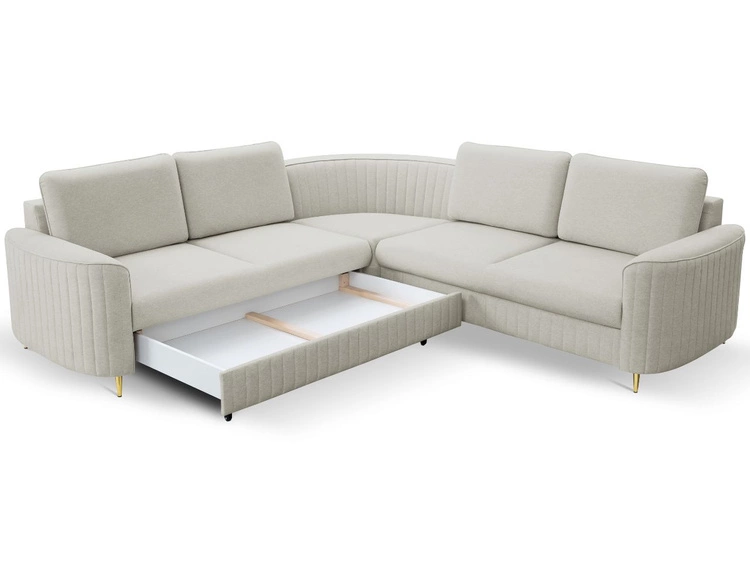 Ecksofa L-Form Rechts mit Schlaffunktion und Bettkasten Limon Hellgrau