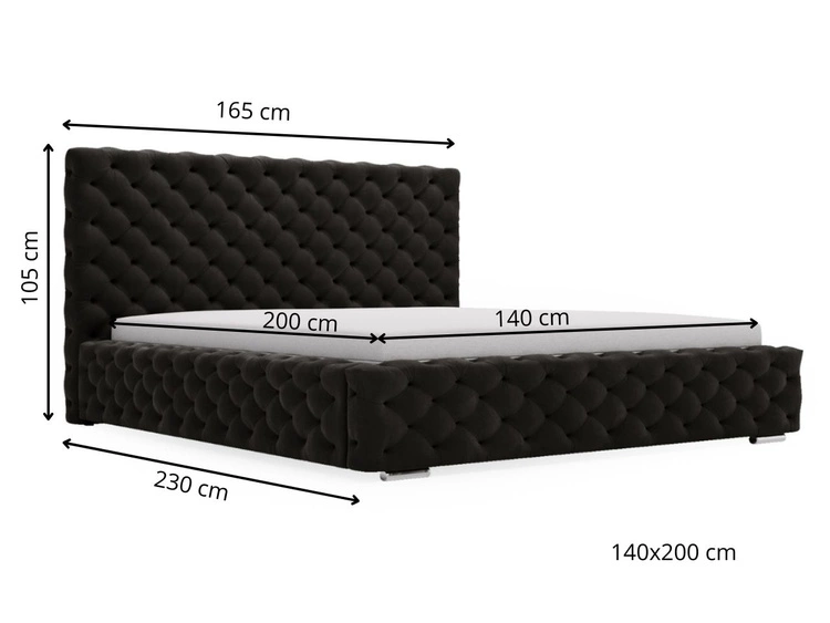Polsterbett mit Bettkasten und Lattenrost 140x200 Astra Schwarz