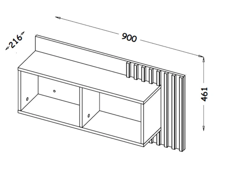 Wandregal 90 cm mit Latten für das Wohnzimmer Lavore Wotan Eiche, Schwarz matt