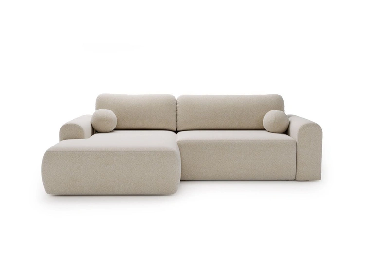 Ecksofa L-Form mit Schlaffunktion und Bettkasten Savana Links Bouclé-Stoff Creme