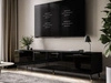 TV-Lowboard mit Türen und LED-Beleuchtung auf Schwarz-Goldenen Metallbeinen 200 cm Noaé Schwarz Hochglanz