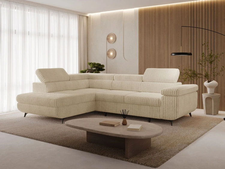 Ecksofa L-Form mit Schlaffunktion und Bettkasten Argon Links Beige
