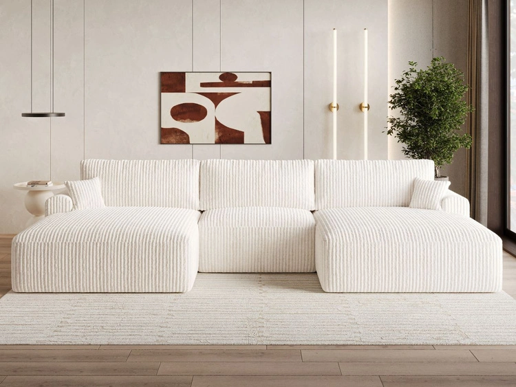Wohnlandschaft mit Schlaffunktion und Bettkasten Serene Creme