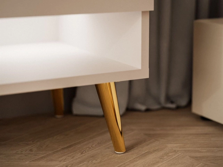 TV-Schrank für das Wohnzimmer 180 cm mit goldenen Beinen und LED-Beleuchtung Aurelie Weiß Hochglanz