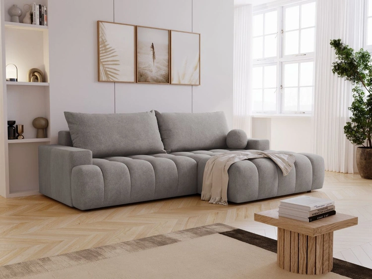 Ecksofa L-Form mit Schlaffunktion und Bettkasten Havi Rechts Grau