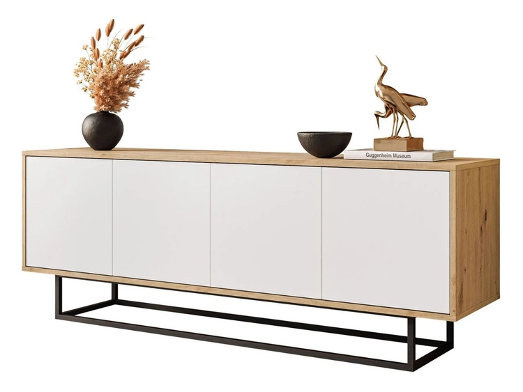 TV-Lowboard schwarzes Gestell Vivance Weiß und Eiche Artisan