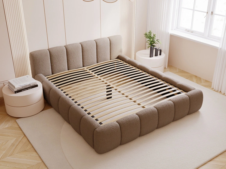 Polsterbett ohne Bettkasten mit Lattenrost 180x200 Cloud Low aus Bouclé-Stoff Braun