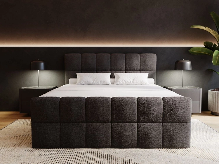 Boxspringbett mit Bettkasten 200x200 Bouclé-Stoff Alicante Schwarz