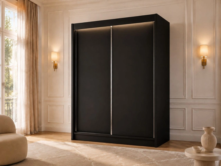 Schiebetürenschrank 150 cm mit LED-Beleuchtung Diano Schwarz