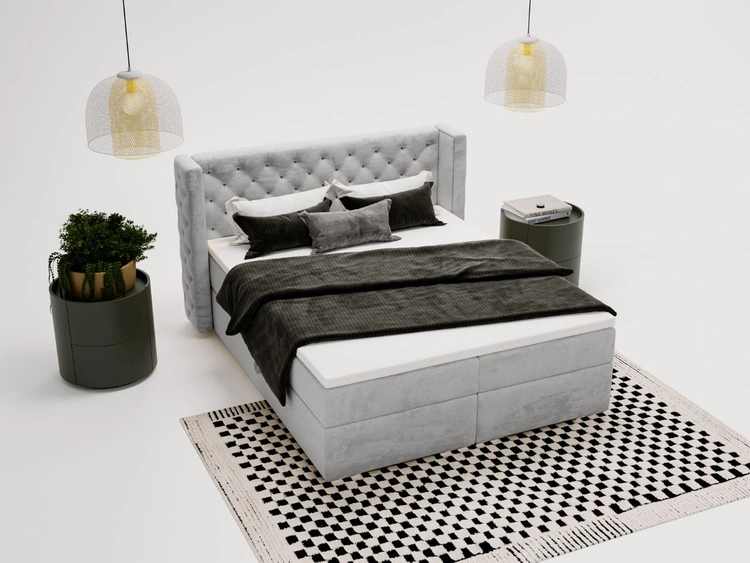 Boxspringbett mit Bettkasten 180x200 Lion Hellgrau