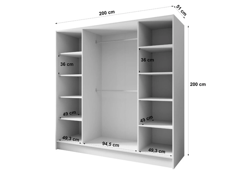 Kleiderschrank mit Spiegel 200 cm Lucca Kaschmir mit schwarzen Griffen