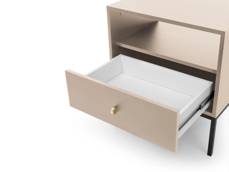 Nachttisch mit Schublade auf Schwarz Metallbeinen Amor Beige
