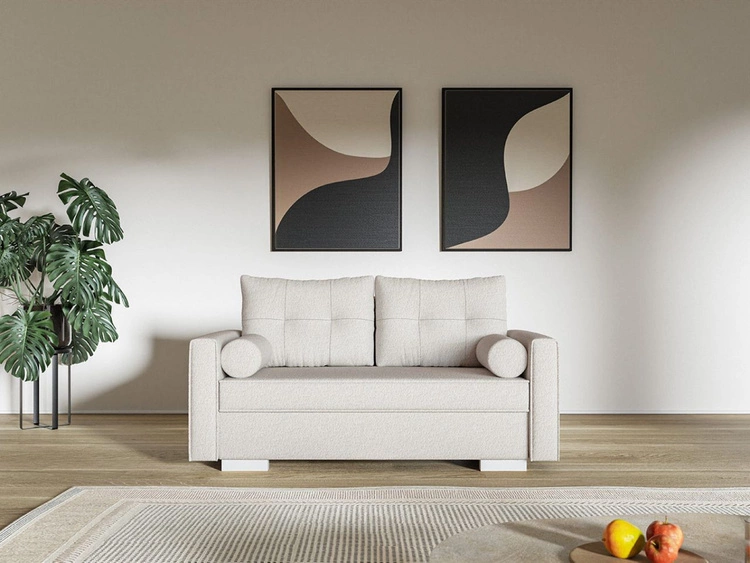 Schlafsofa mit Bettfunktion und Bettkasten Pori Creme