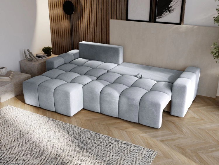 Ecksofa L-Form mit Schlaffunktion und Bettkasten Bresso Hellgrau