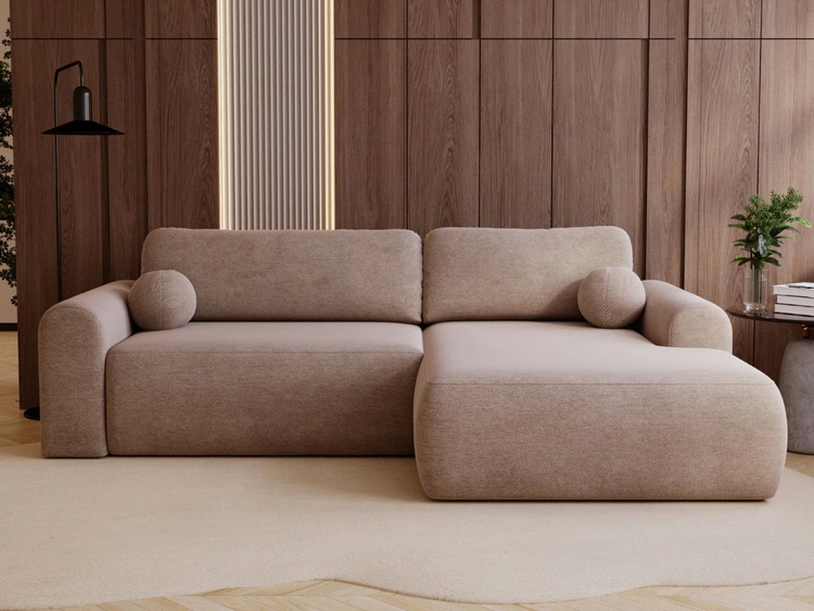 Ecksofa L-Form mit Schlaffunktion und Bettkasten Savana Rechts Dunkelbeige