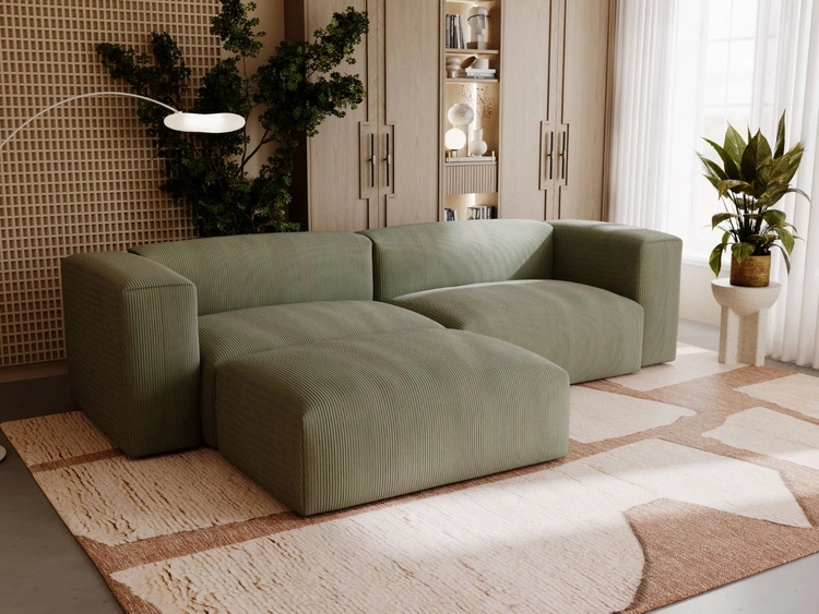 Ecksofa L-Form Links Moderne Cord Ecksofa Landi Grün
