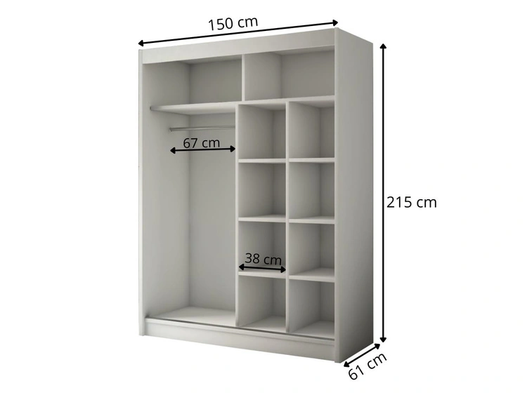 Schiebetürenschrank mit Spiegel und Lamellen 150 cm Loreto Weiß