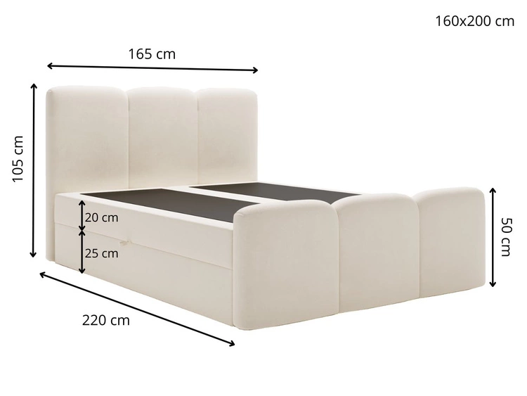 Boxspringbett mit Bettkasten 160x200 Campi Creme
