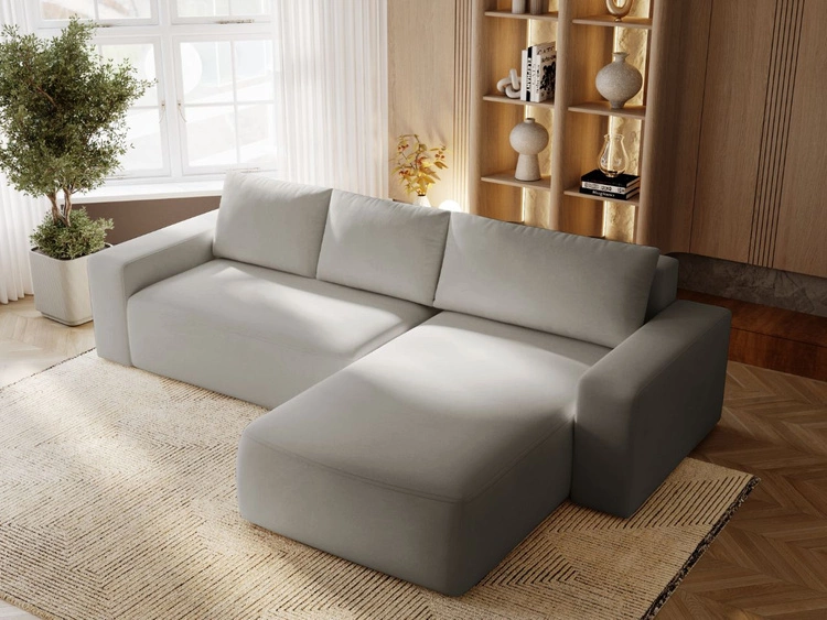 Ecksofa L-Form Rechts mit Schlaffunktion und Bettkasten Tazones Hellgrau