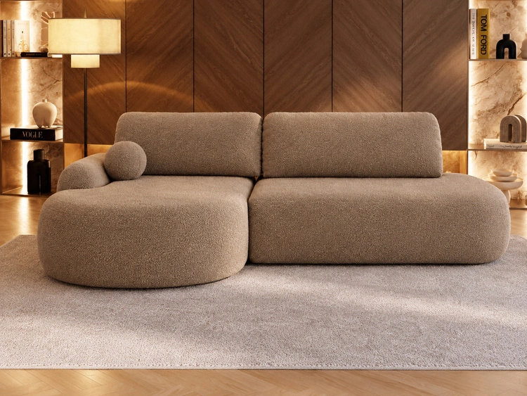 Ecksofa L-Form Links mit Schlaffunktion und Bettkasten Aurio O Hellbraun
