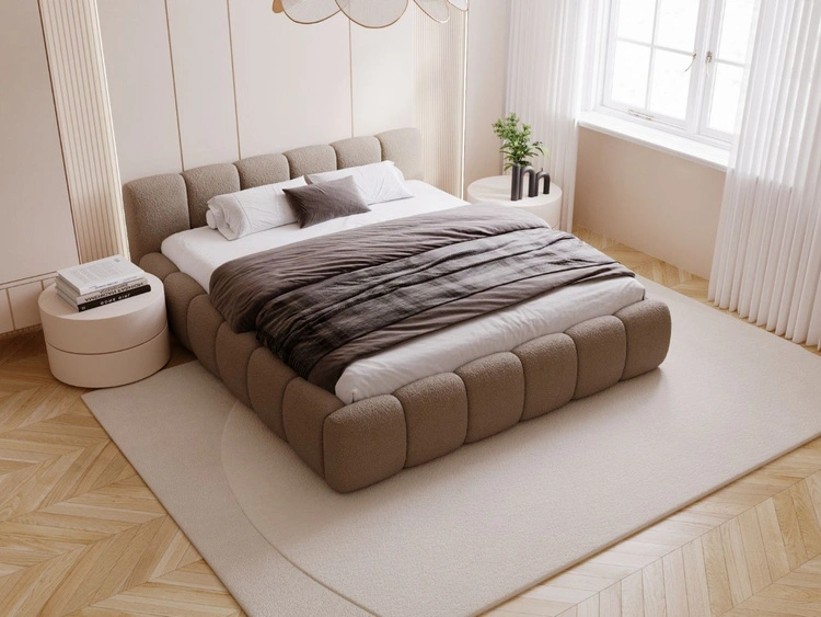 Polsterbett mit Bettkasten und Lattenrost 140x200 Cloud Low Bouclé-Stoff Braun