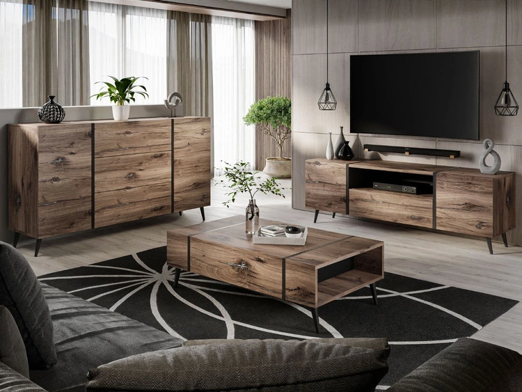 Wohnzimmer-Set im Loft-Stil auf Beinen Lunelie Eiche Flagstaff