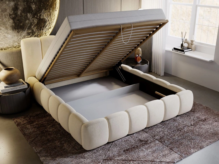 Polsterbett mit Bettkasten und Lattenrost 180x200 Cloud Beige